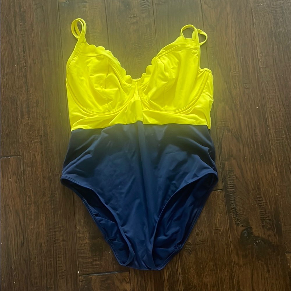 Yellow and Navy One-Piece Swimsuit Bravissimo 36FF swim nwot